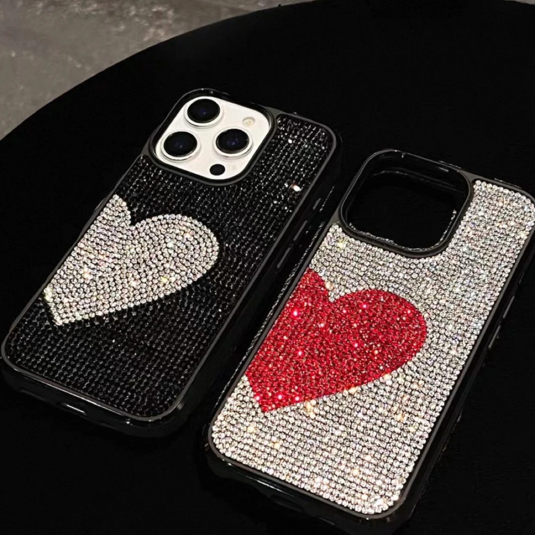 【适用苹果系列】ins小众高级感布灵布灵闪钻爱心手机壳iPhone15/1