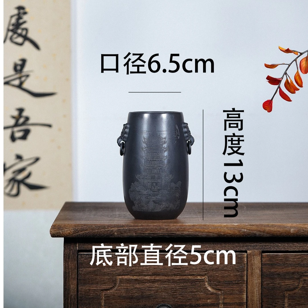 浮雕牡丹水缸中式复古手工储水罐精品花瓶特色紫砂笔筒