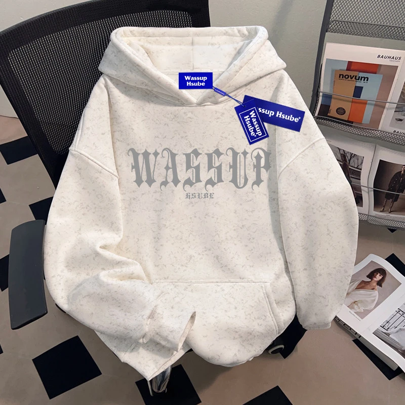 WASSUP HSUBE小众设计感套头连帽蜡染卫衣青少年重磅百搭休闲上衣