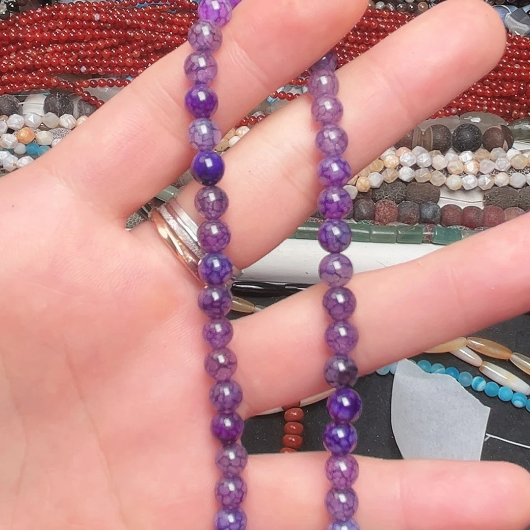 玛瑙/玉髓未镶嵌珠宝半成品C129，紫玛瑙圆珠一条6mm