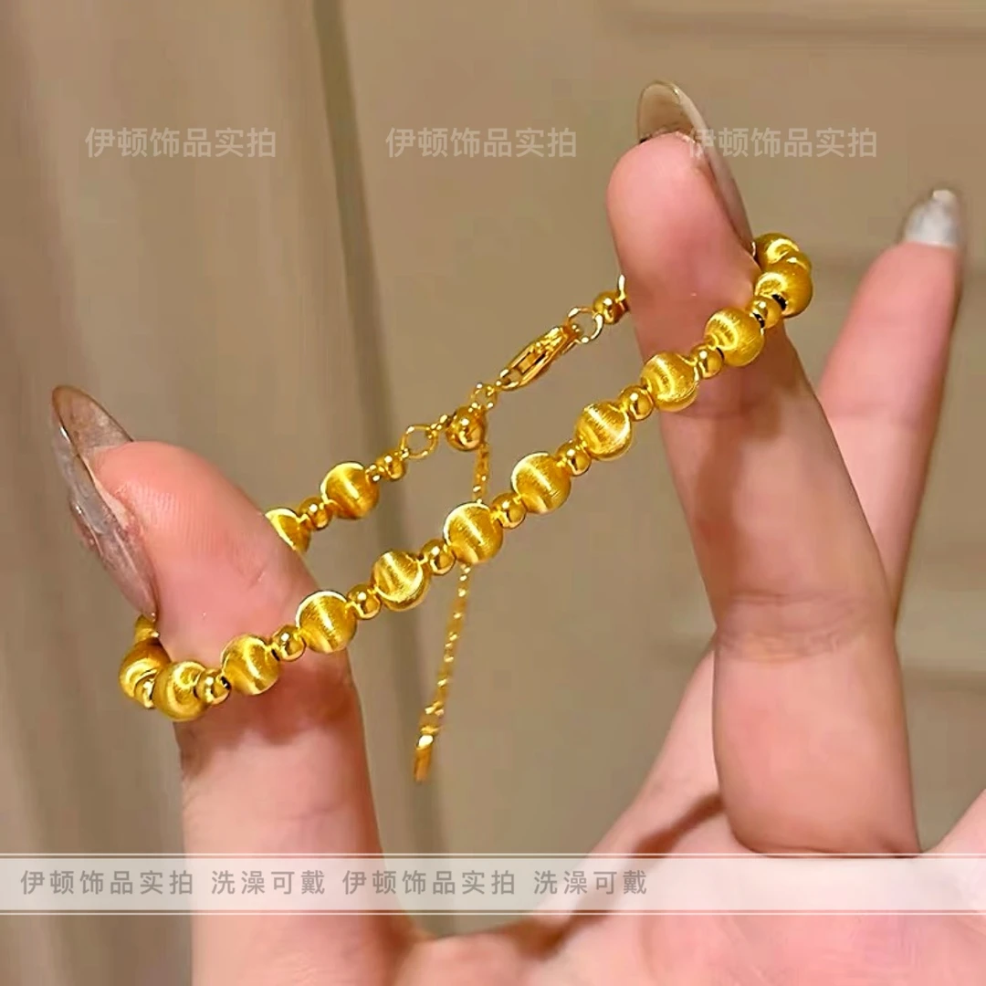 钛钢手链 【钛钢不掉色】小众蛇年爆闪镭射拉丝纹转运珠圆珠手链