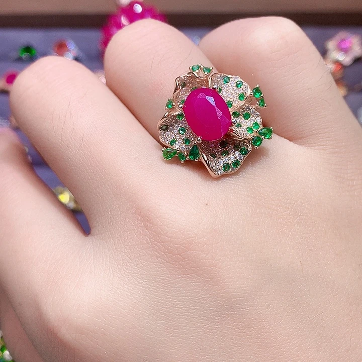 红宝石戒指银S925镶嵌