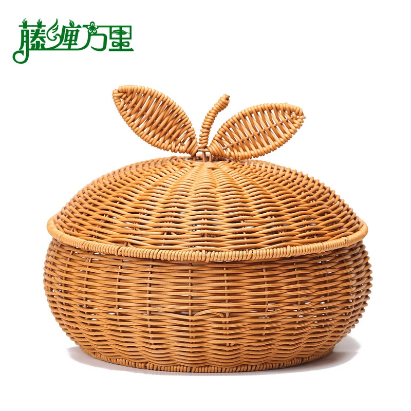 创意苹果形仿藤手工编织收纳篮田园风客厅家用干果零食鸡蛋收纳筐