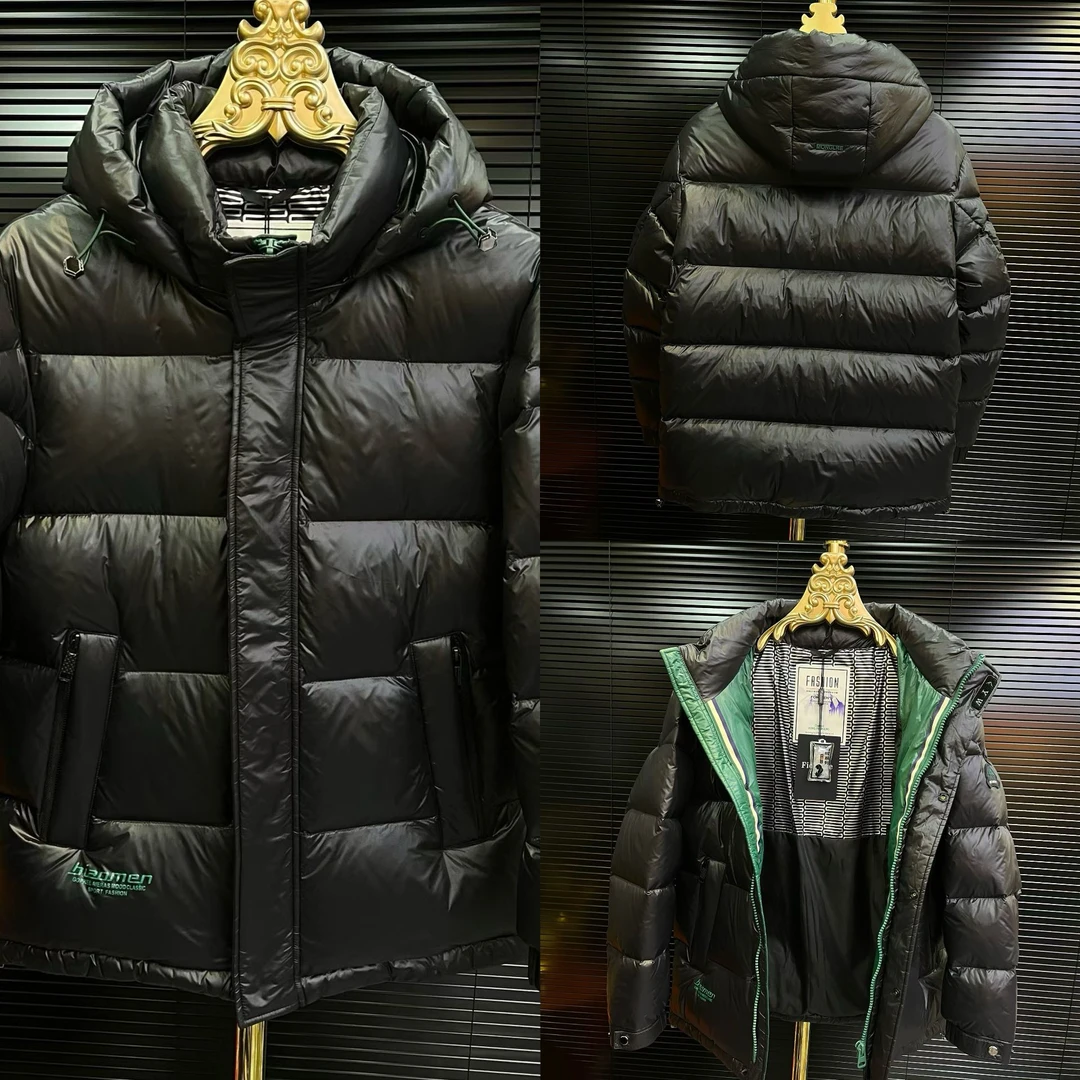 羽绒服男亮面免洗冬季新款时尚加厚防寒保暖连帽短款轻奢鸭绒外套