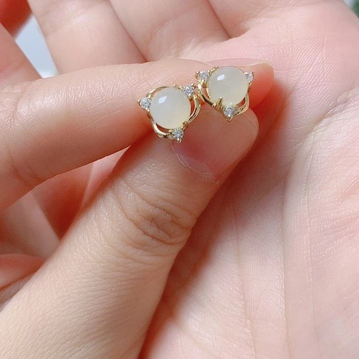 银S925镶嵌和田玉耳饰