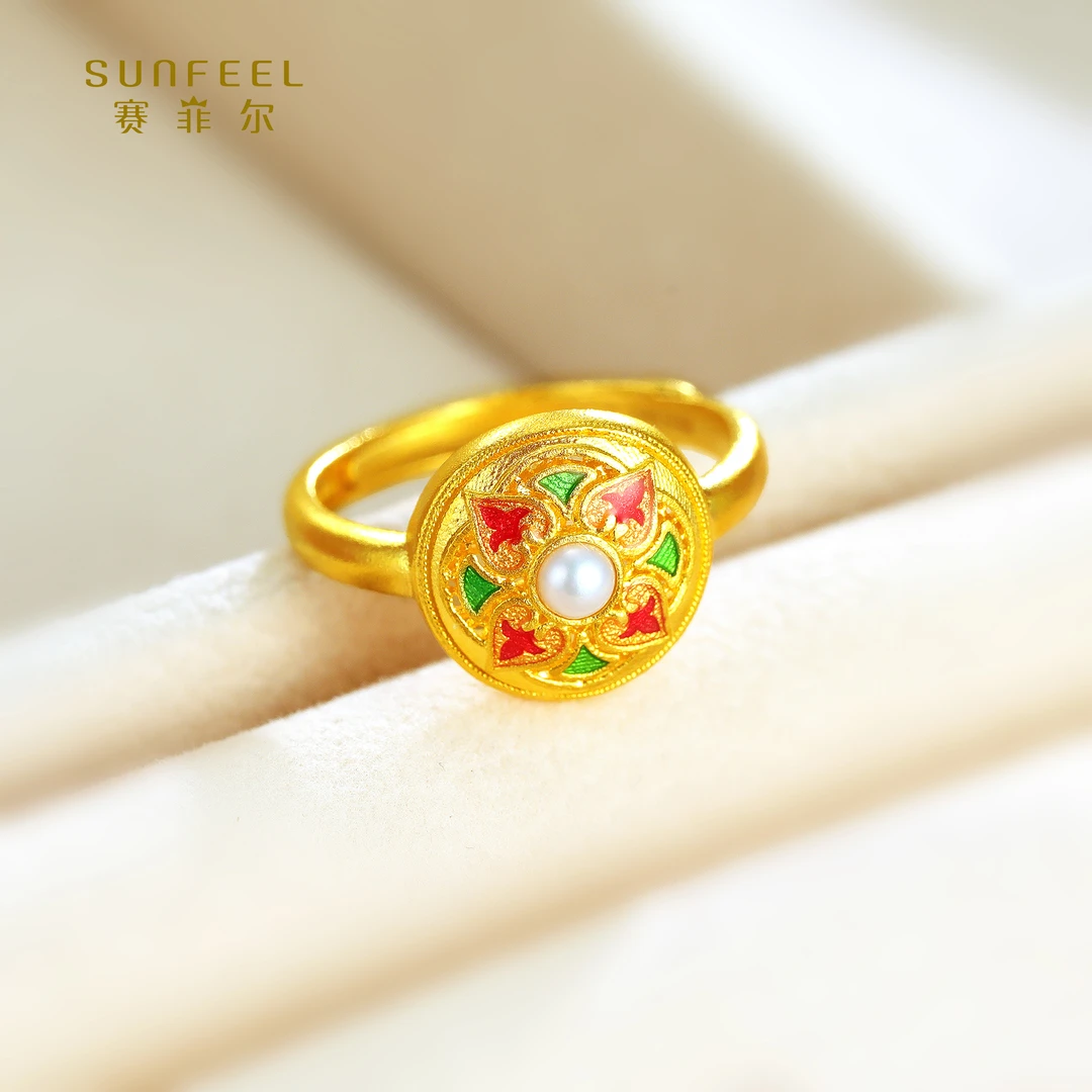 SUNFEEL/赛菲尔【十七店】足金精炫传世四叶草珐琅戒指HJ08010851