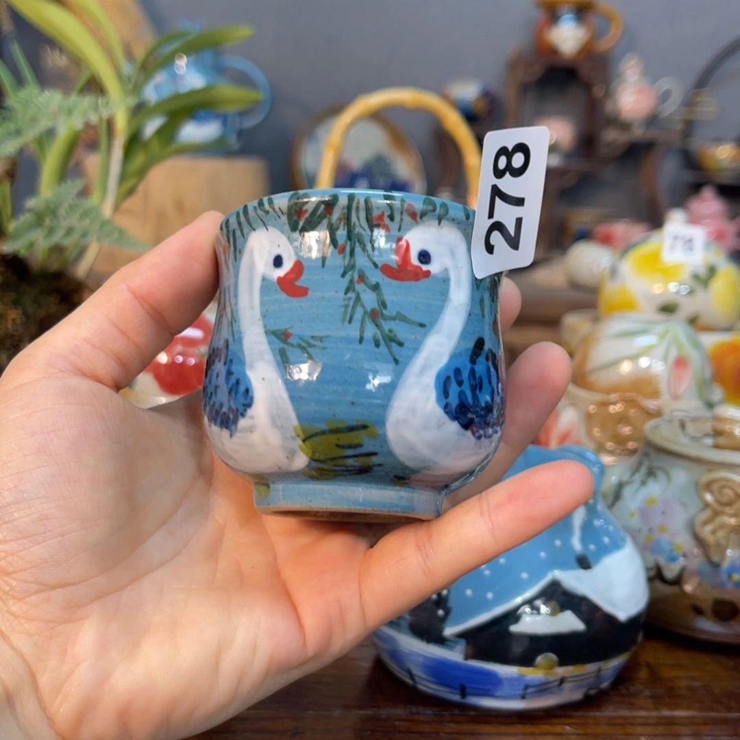 壶素浅陶瓷手工手绘