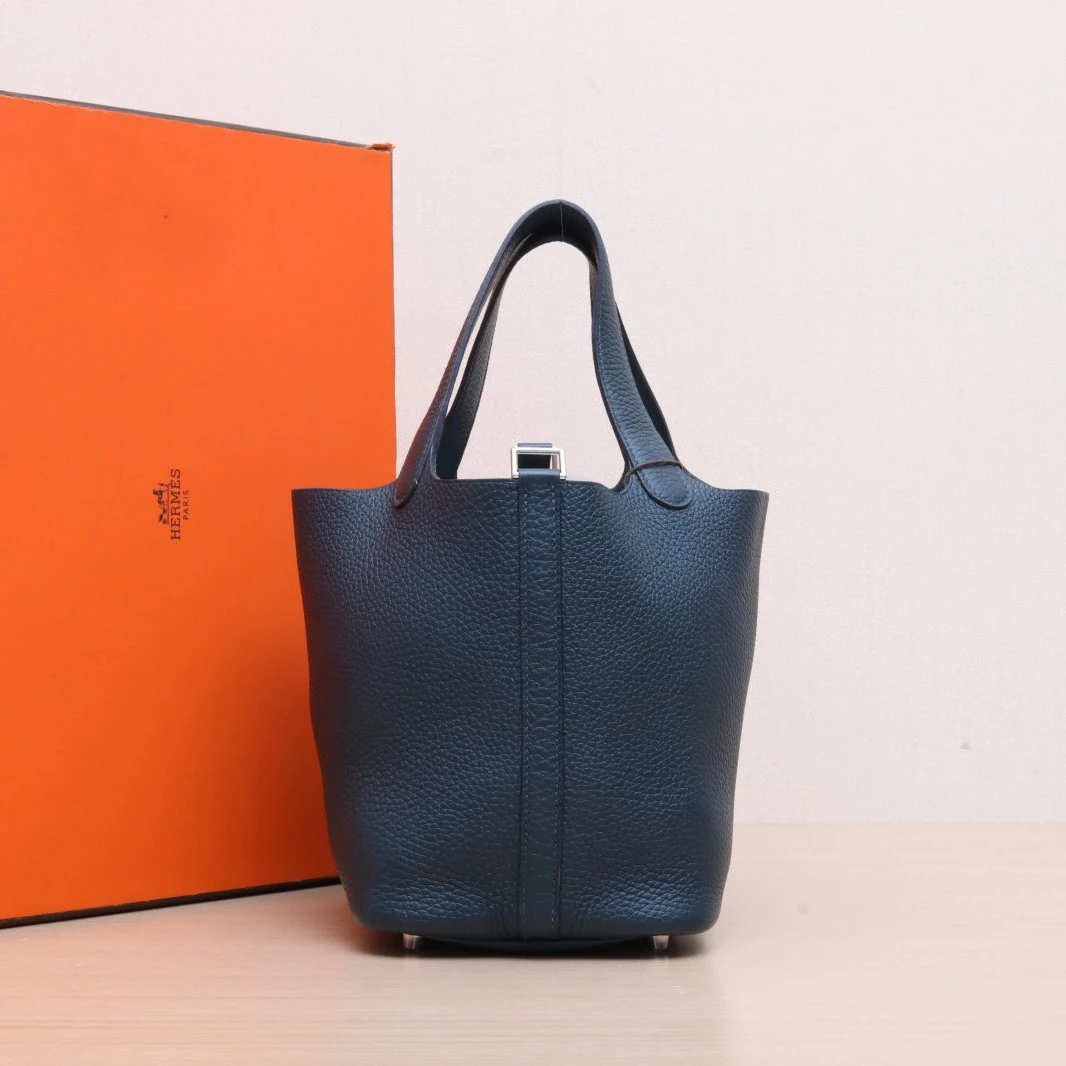 99新 Hermes/爱马仕 【双双】18 菜篮子 6O松柏绿 TC皮 Z刻 银扣