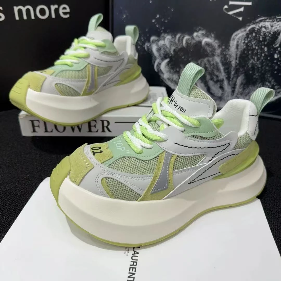 热带赤道~新款清新绿阿甘鞋厚底拼色休闲百搭老爹鞋豆豆