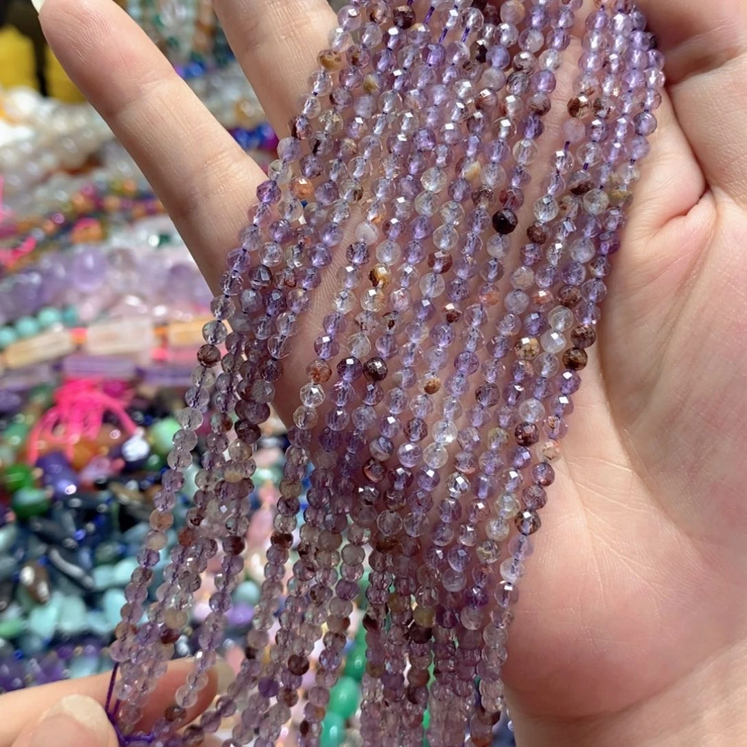 玛瑙/玉髓未镶嵌珠宝半成品紫幽灵一条卡4mm