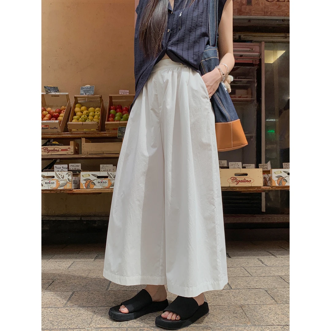 夏诗文 莱赛尔天丝棉九分阔腿裤女褶皱层次感休闲裤