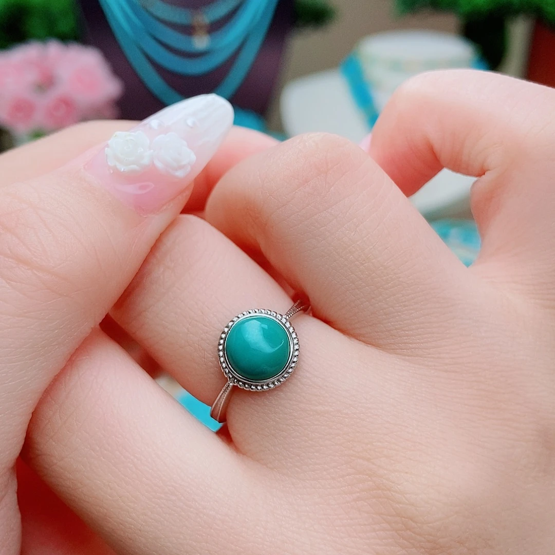 绿松石银S925镶嵌高瓷绿精品女戒