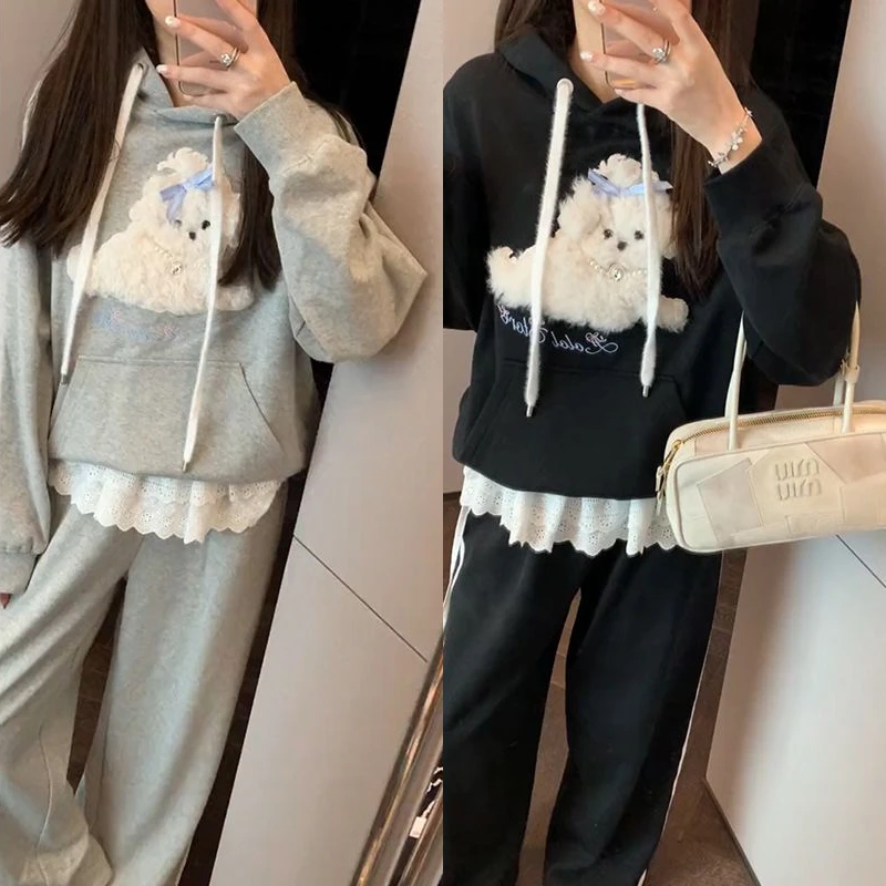 【mimius】游鹿鹿高奢线卷毛小狗加绒卫衣长裤 蕾丝屁帘可拆F08326