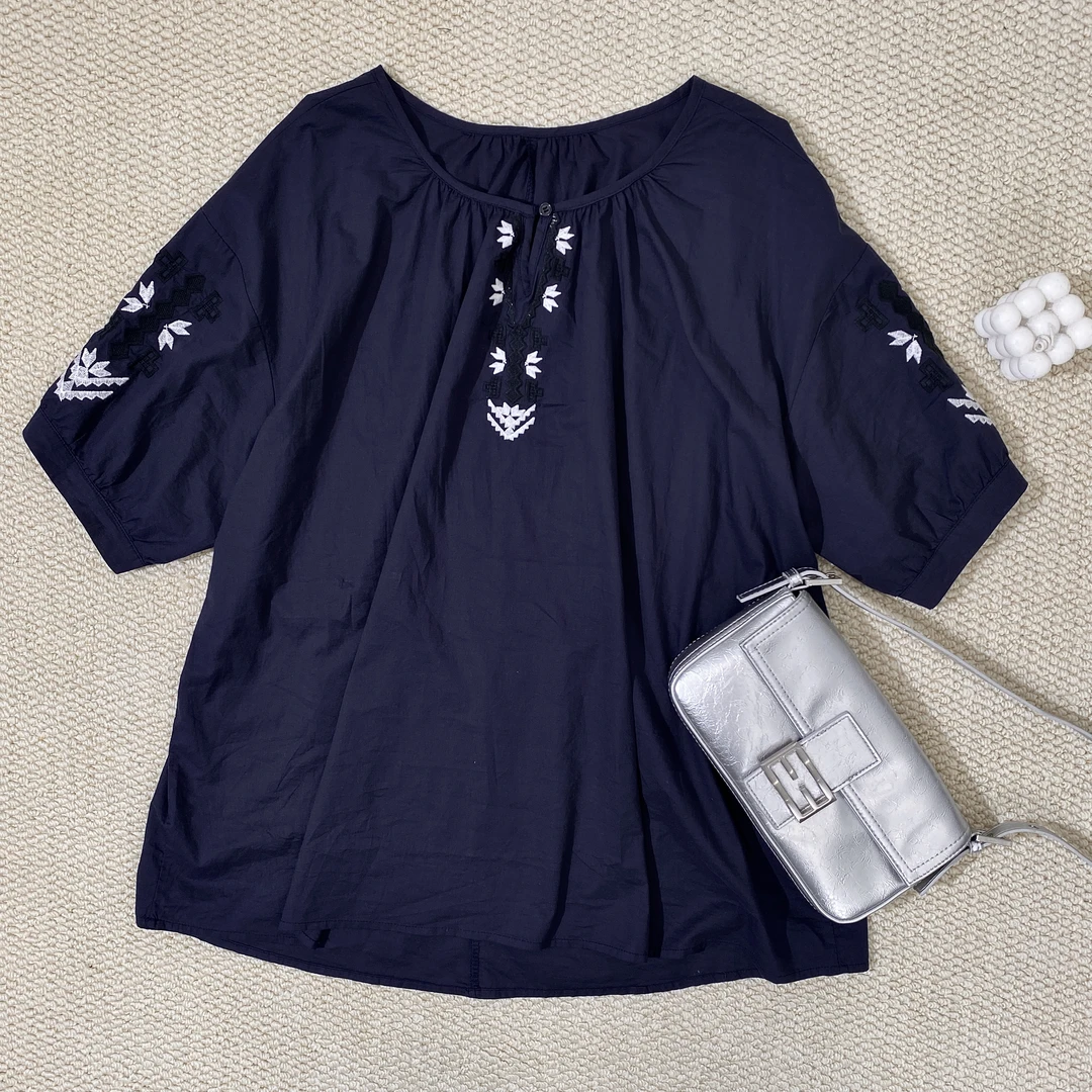 小韩日记【一夕之念】套头衬衫时尚休闲百搭女士夏季刺绣宽松28203