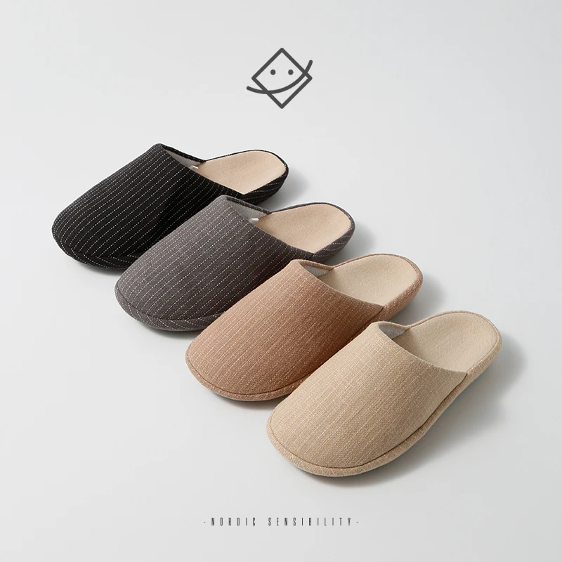 珂缔缘室内秋冬季居家保暖防滑软底情侣厚底亚麻盆底棉拖鞋2235