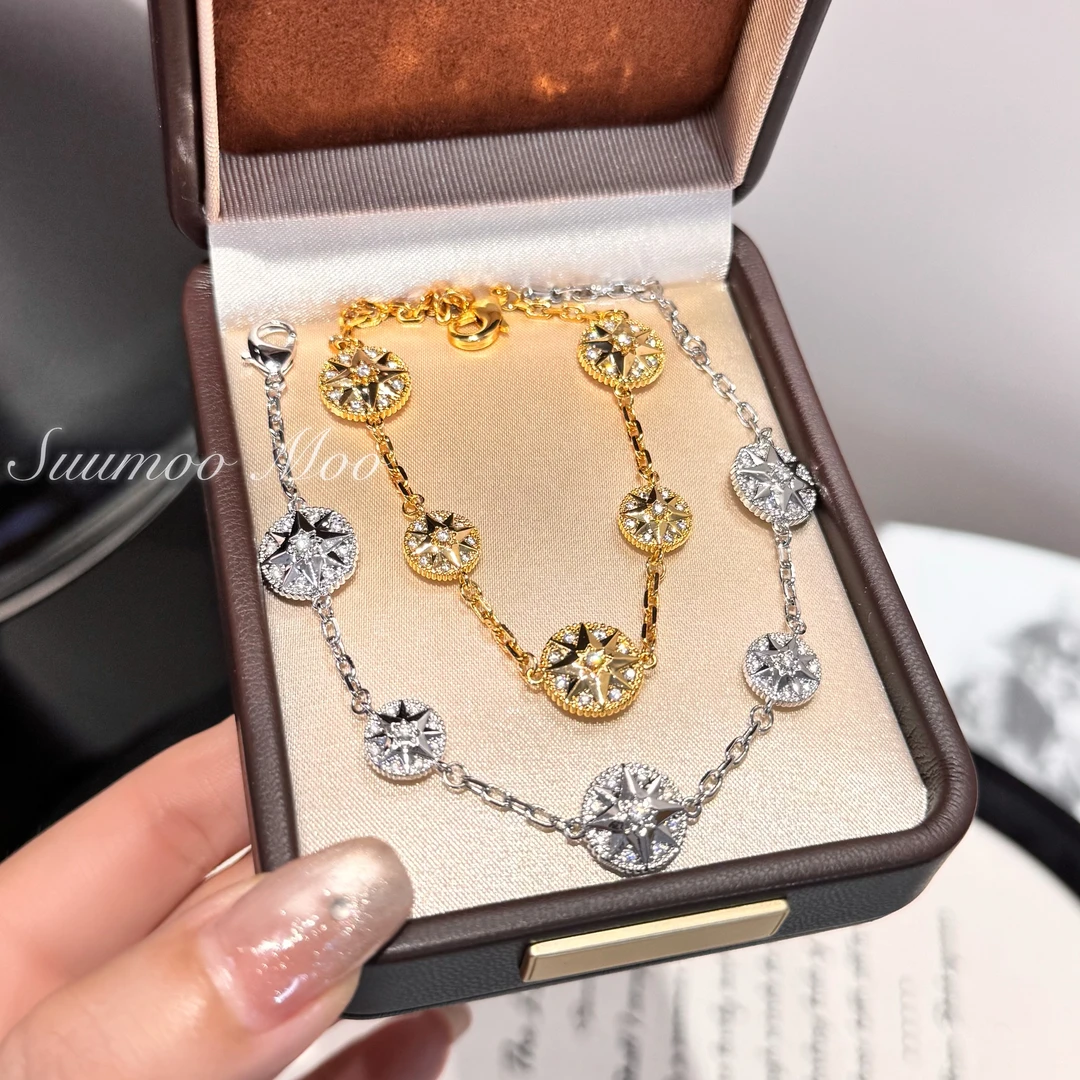 铜合金合成锆石手链 法式轻奢幸运罗盘手链