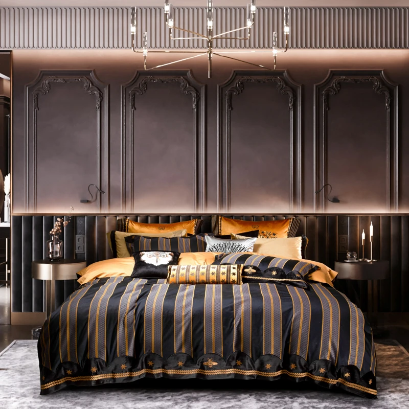 全棉轻奢色织锦缎长绒棉绣花四件套