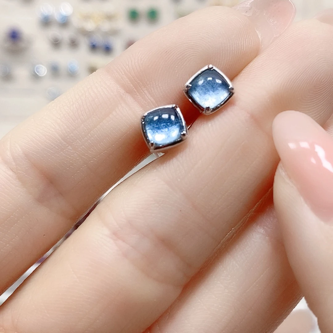 海蓝宝石耳坠银S925镶嵌212