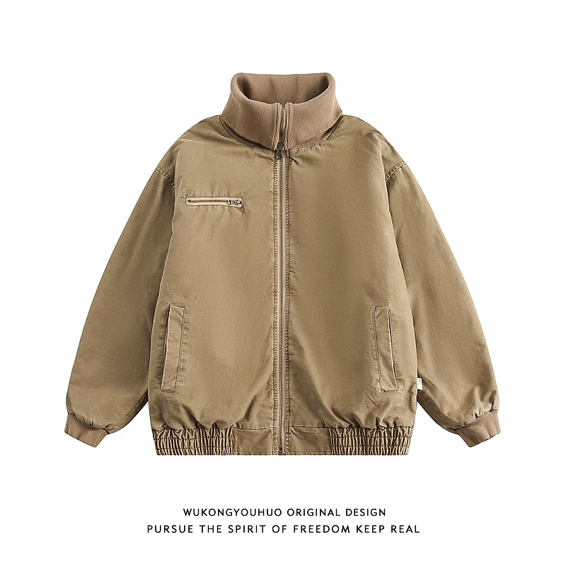 悟空有货潮牌美式水洗可翻立领工装棉服男女冬季宽松保暖休闲棉衣