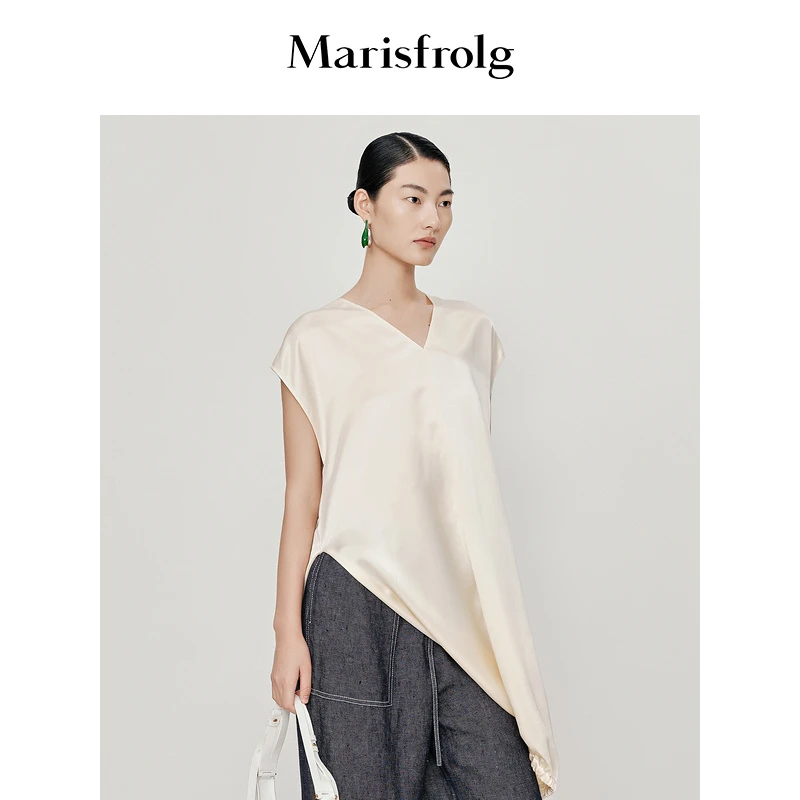 【商场同款新品】Marisfrolg/玛丝菲尔铜氨丝V领开衩上衣A1CX14101