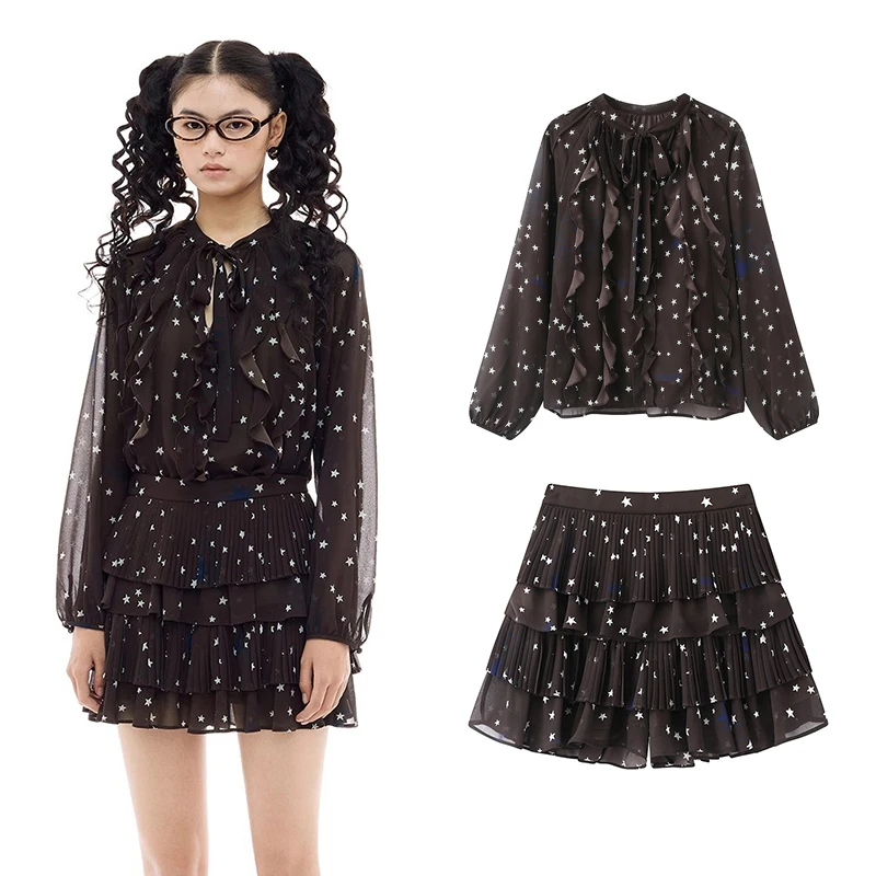 【素素订单】2025春季新款雪纺花布星星满印精致衬衫上衣女V5511