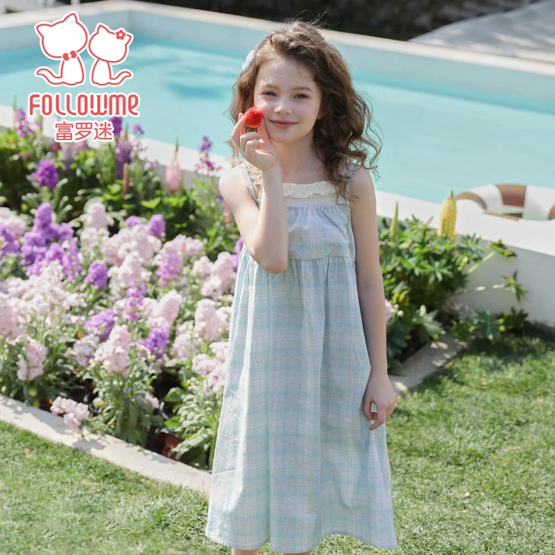 富罗迷夏季新款纯棉女童洋气可爱小清新亲肤休闲连衣裙F5B7339L