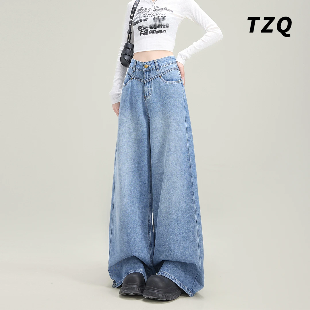 高腰阔腿牛仔裤女爆款2025新款秋季百搭显瘦直筒裤子TZQ2511040