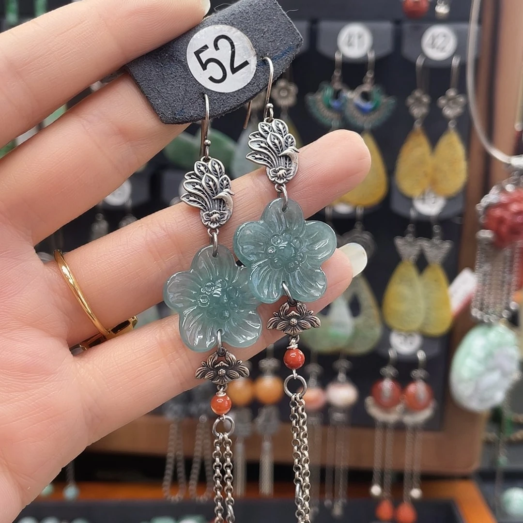 翡翠耳饰银S925镶嵌火*果745ff ft hjjhhj