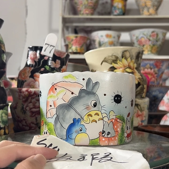 胖***肉景德镇幸运花盆手绘韩式花盆
