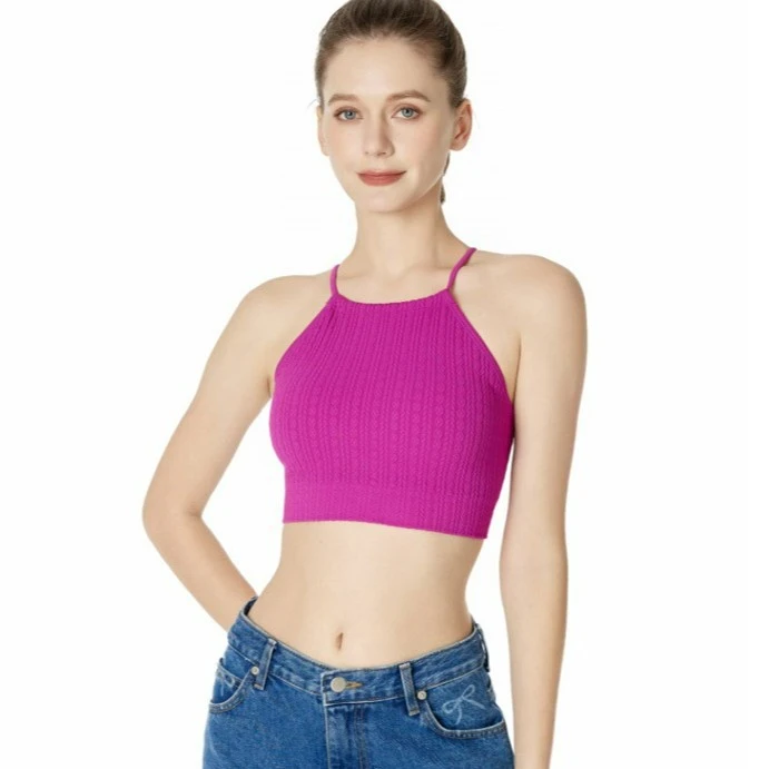 吸汗弹力运动背心性感挂脖透气修身紧身文胸女子跑步短款瑜伽上衣