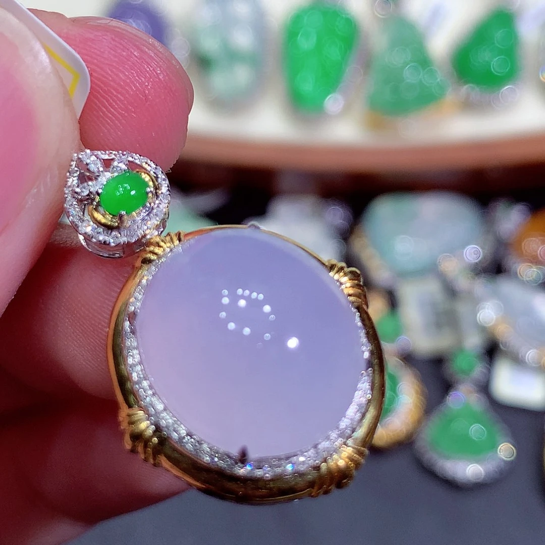 翡翠18K金镶嵌吊坠(不含链)