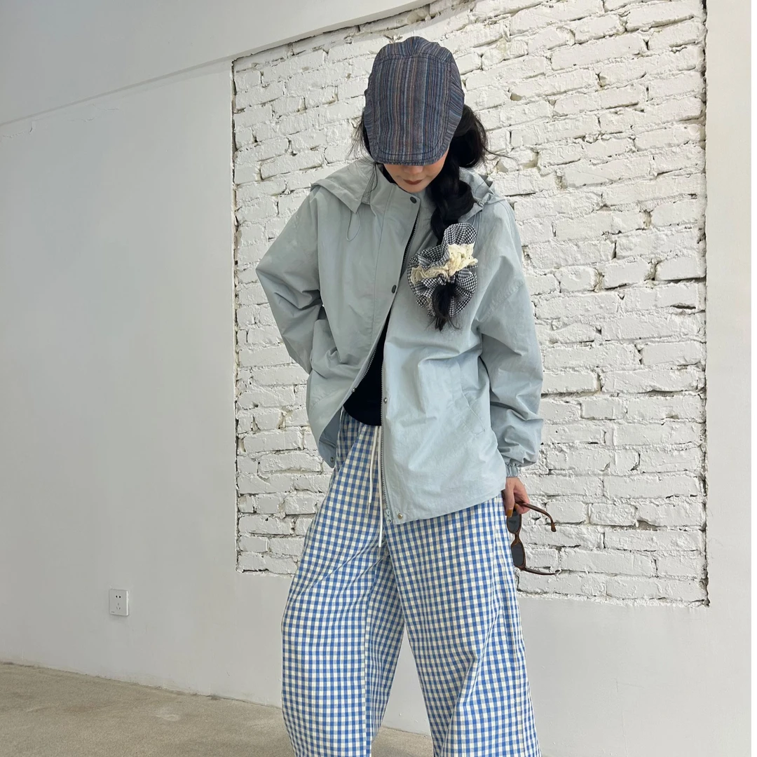 韩版连帽下摆抽绳宽松短款外套女2025春季新款防风简约夹克上衣潮