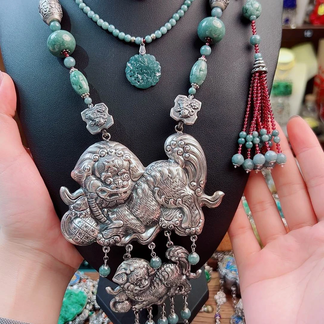 翡翠未镶嵌套链项链