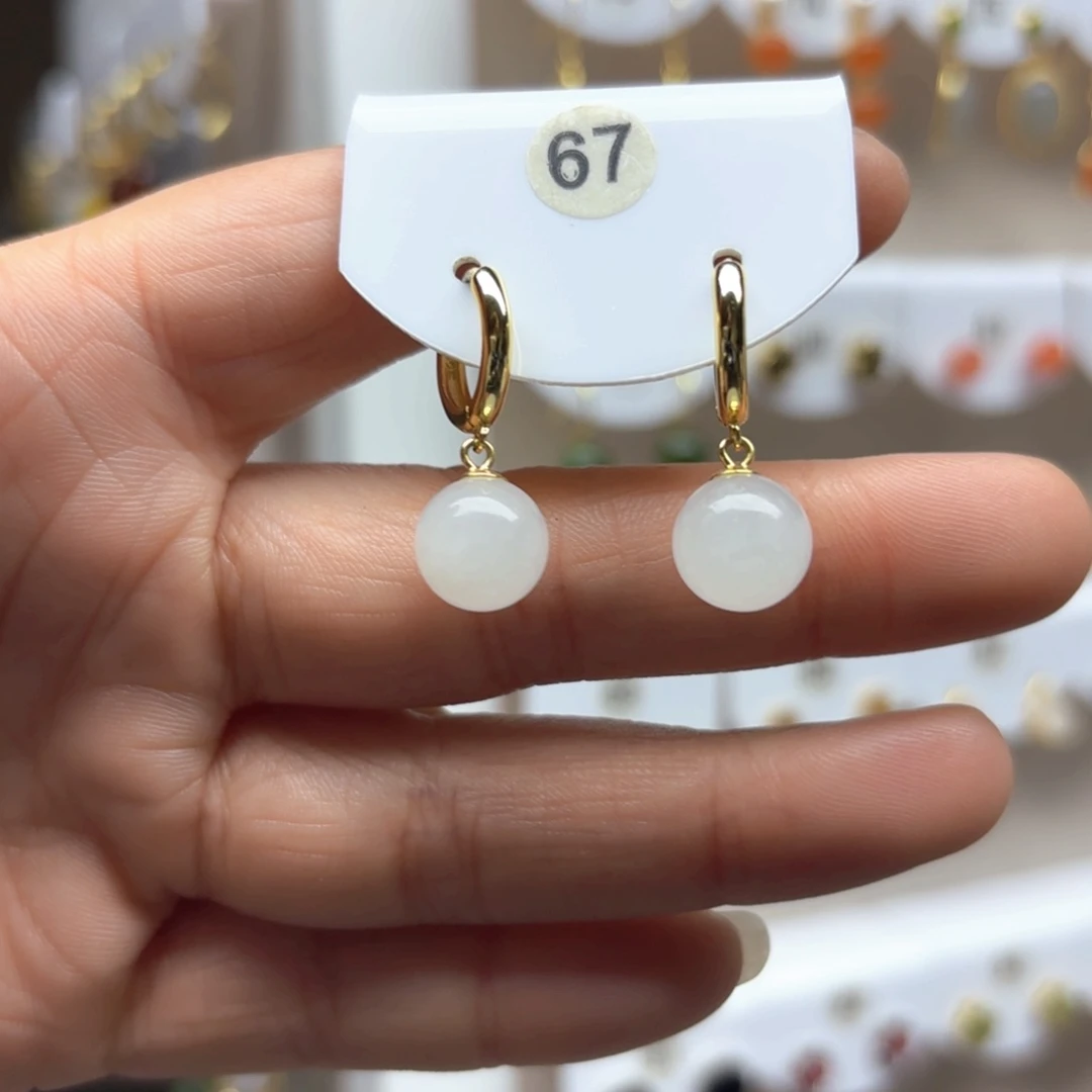 和田玉耳饰银S925镶嵌