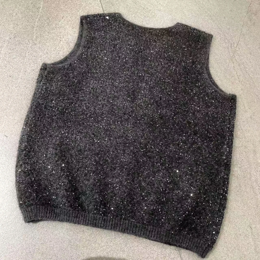 闪光V领针织马甲