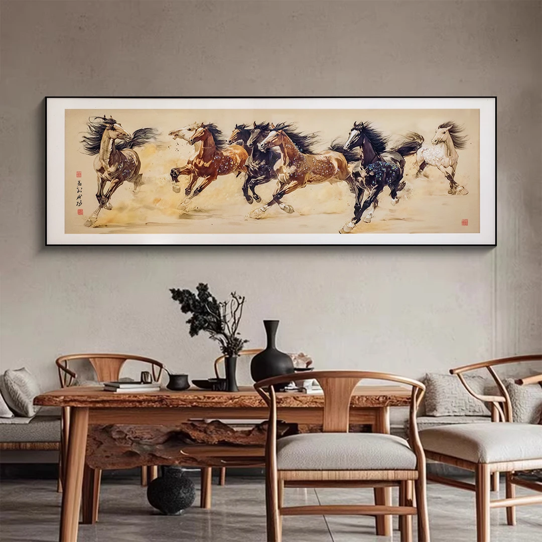 益师傅办公室装饰画中式客厅沙发背景墙八骏图挂画马到功成60180