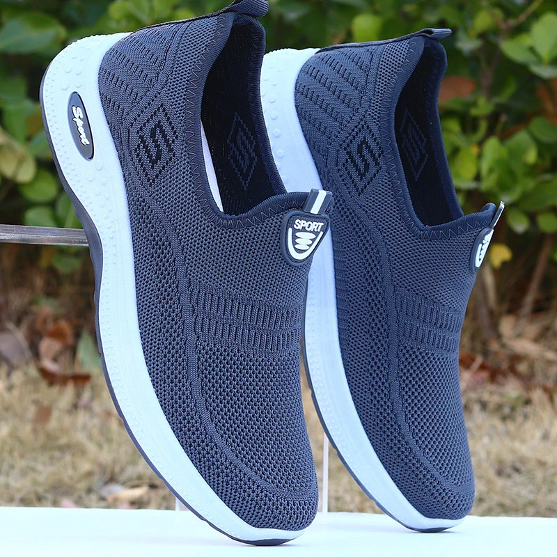 男鞋子一脚蹬透气防臭网面鞋中老年爸爸轻便软底健步鞋老北京布鞋