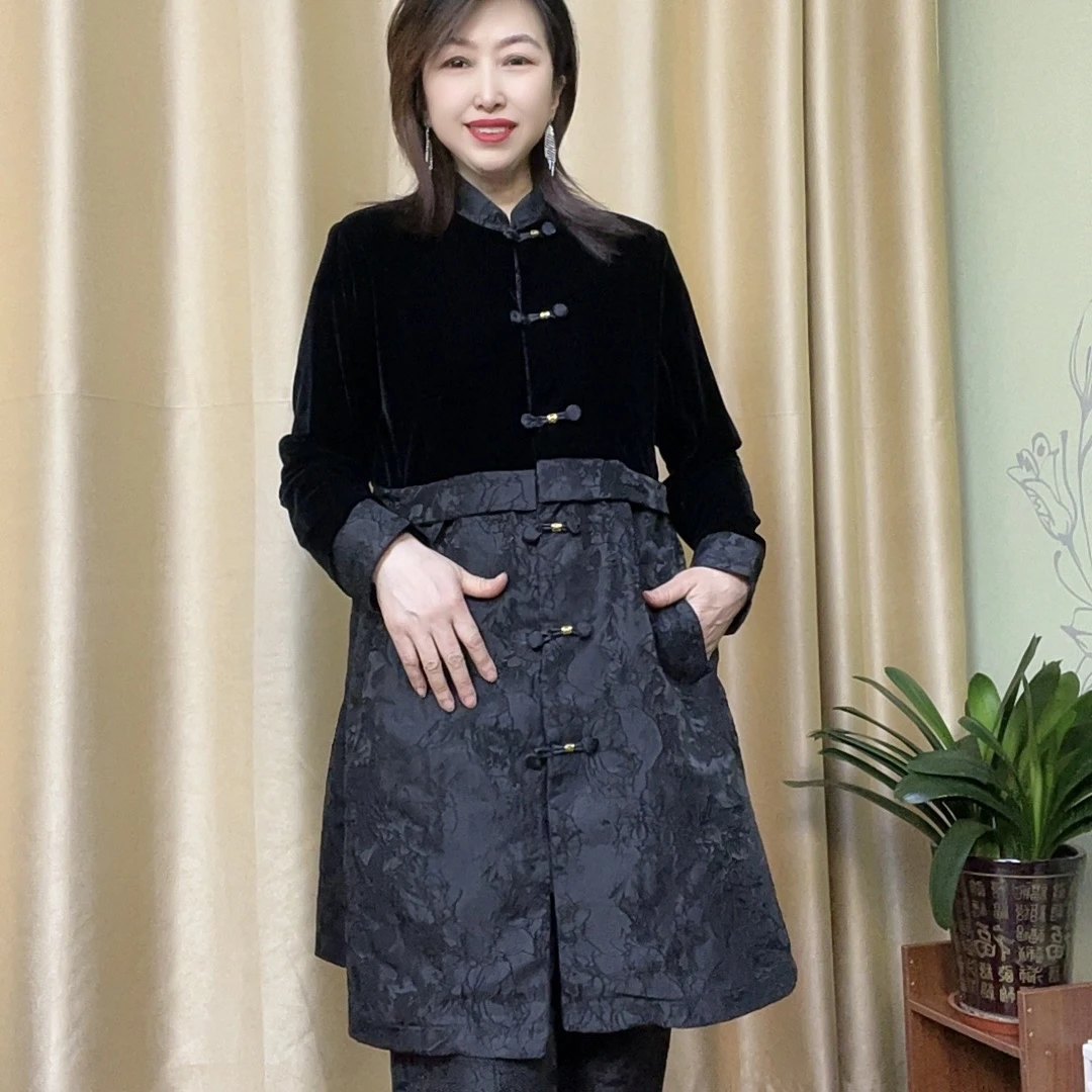 新国风春季提花女立领复古上衣套装气质外套新中式中国风民族风