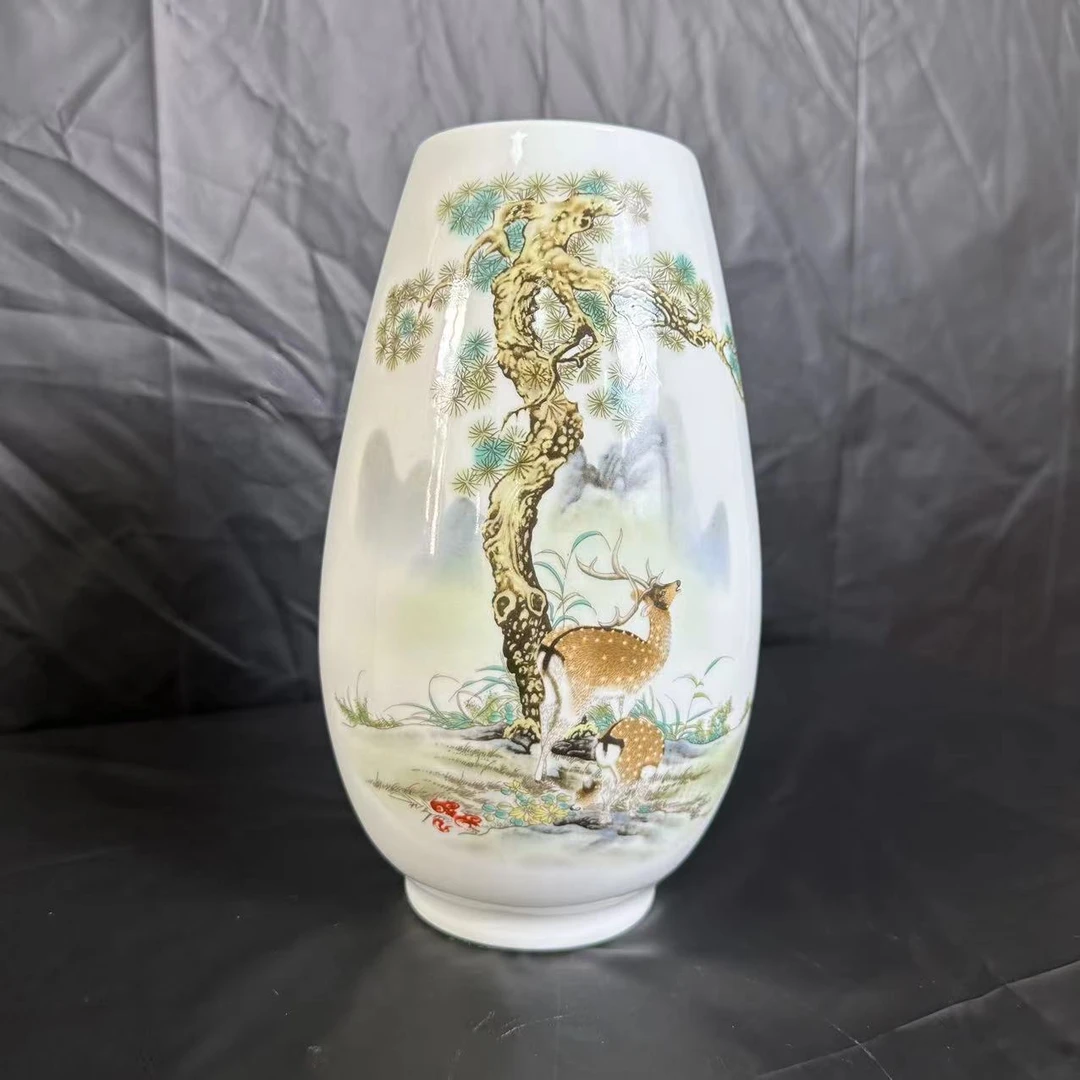 ZY-DP-A42麋鹿花插1个装陶瓷粉彩花瓶/高23厘米宽12厘米