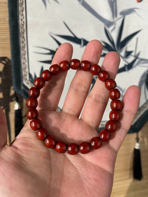 鱼鳞纹 红泥精品直切 果冻泥料 8.5/9mm/24颗 印度小叶紫檀