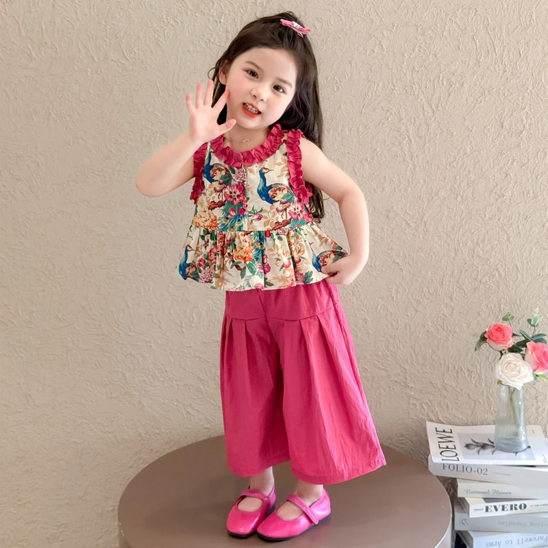 女童套装夏季2025新款洋气女宝宝吊带背心两件套儿童夏装时髦衣服