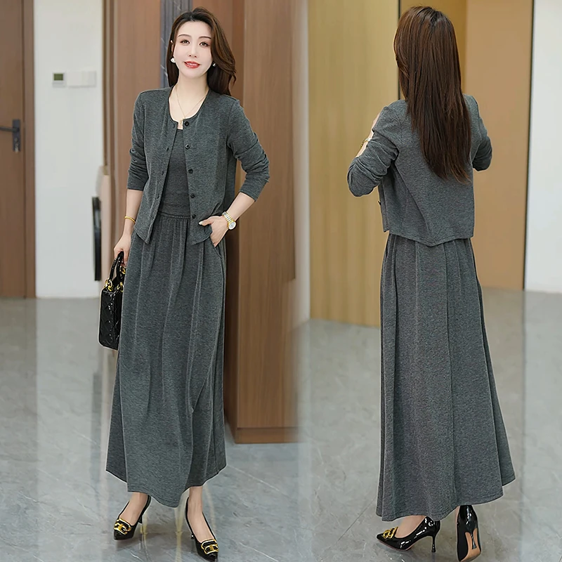 早春穿搭套装裙女韩系高级感气质时尚针织三件套宽松长袖显瘦