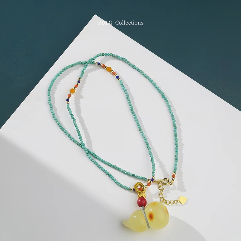 布达拉宫官方蜜蜡葫芦吊坠长链正品送礼物时尚饰品百搭精致首饰