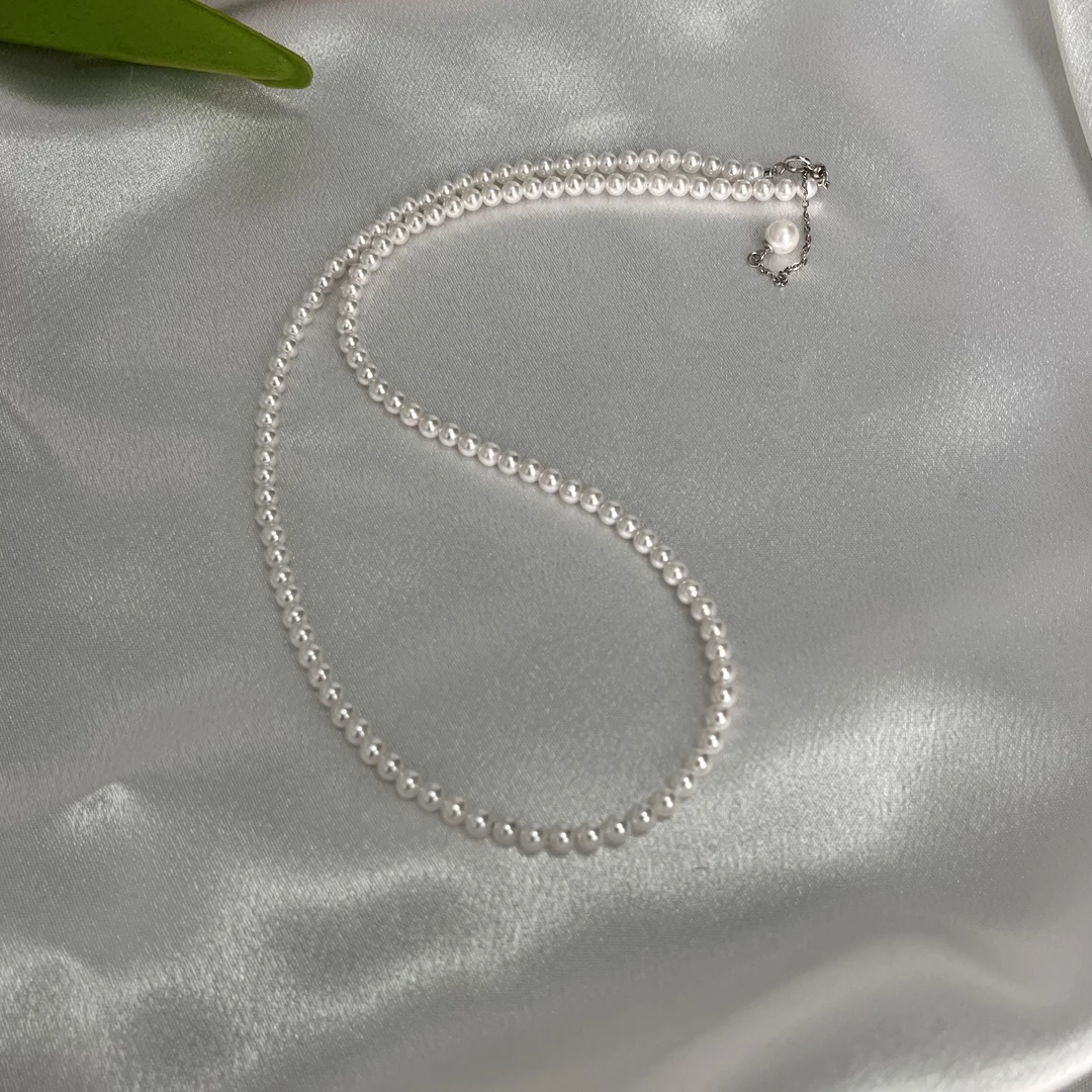 新号开播4mm正圆极光小米珠+925银延长链 贝珠