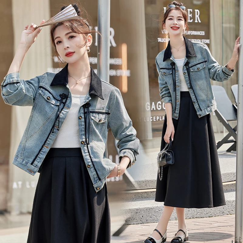 短外套2024年春季长袖显瘦修身潮流简约个性优雅牛仔衣短外套