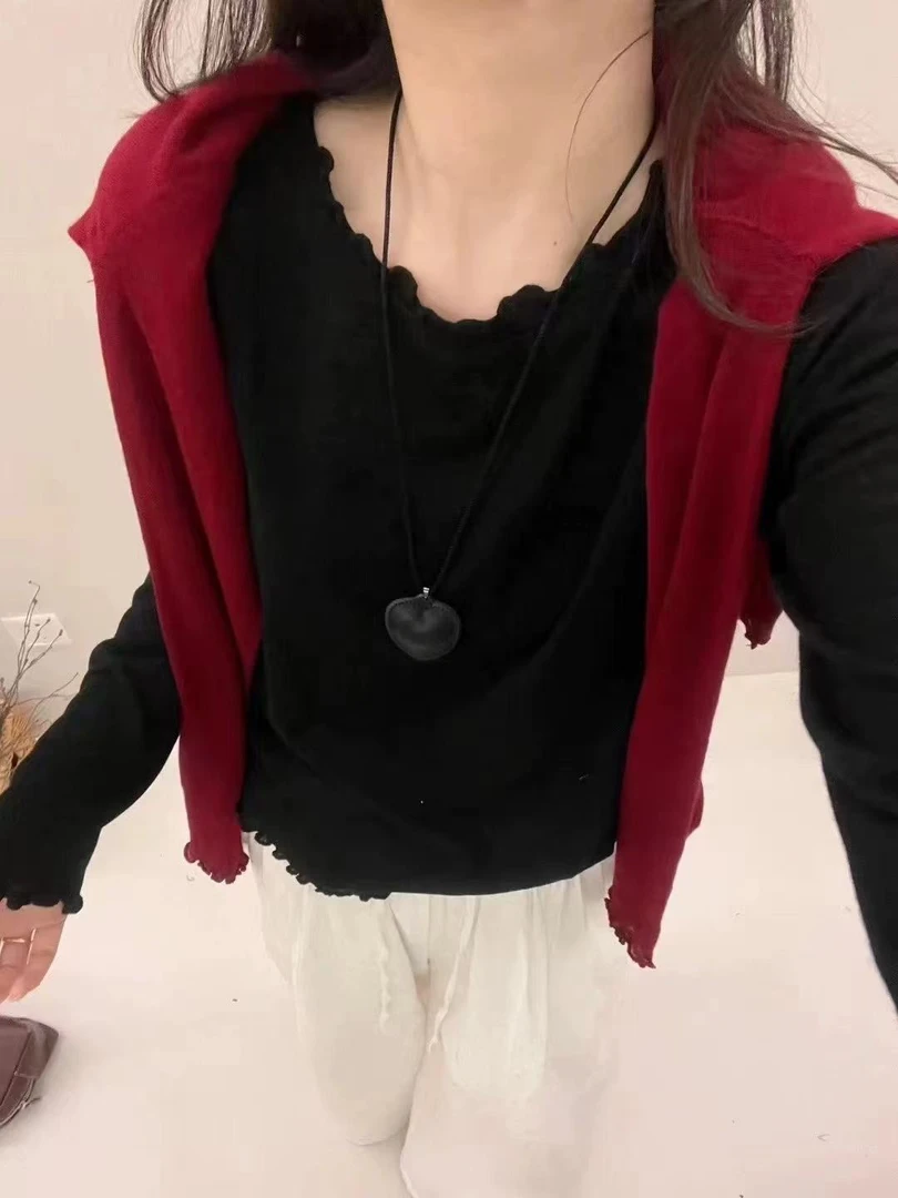 胸104-160长53休闲短款法式毛针织衫防晒叠穿长袖纯色 8124