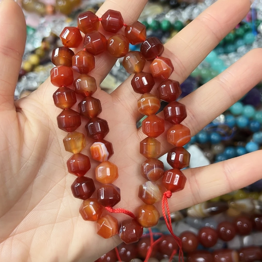 玛瑙/玉髓合金珠宝半成品 卡10红玛瑙灯笼切一条