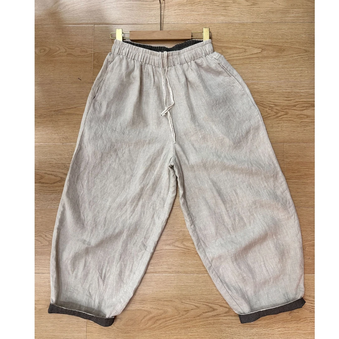 夏季九分裤子女2025新中式文艺小众民族风灯笼裤女潮卷边休闲裤