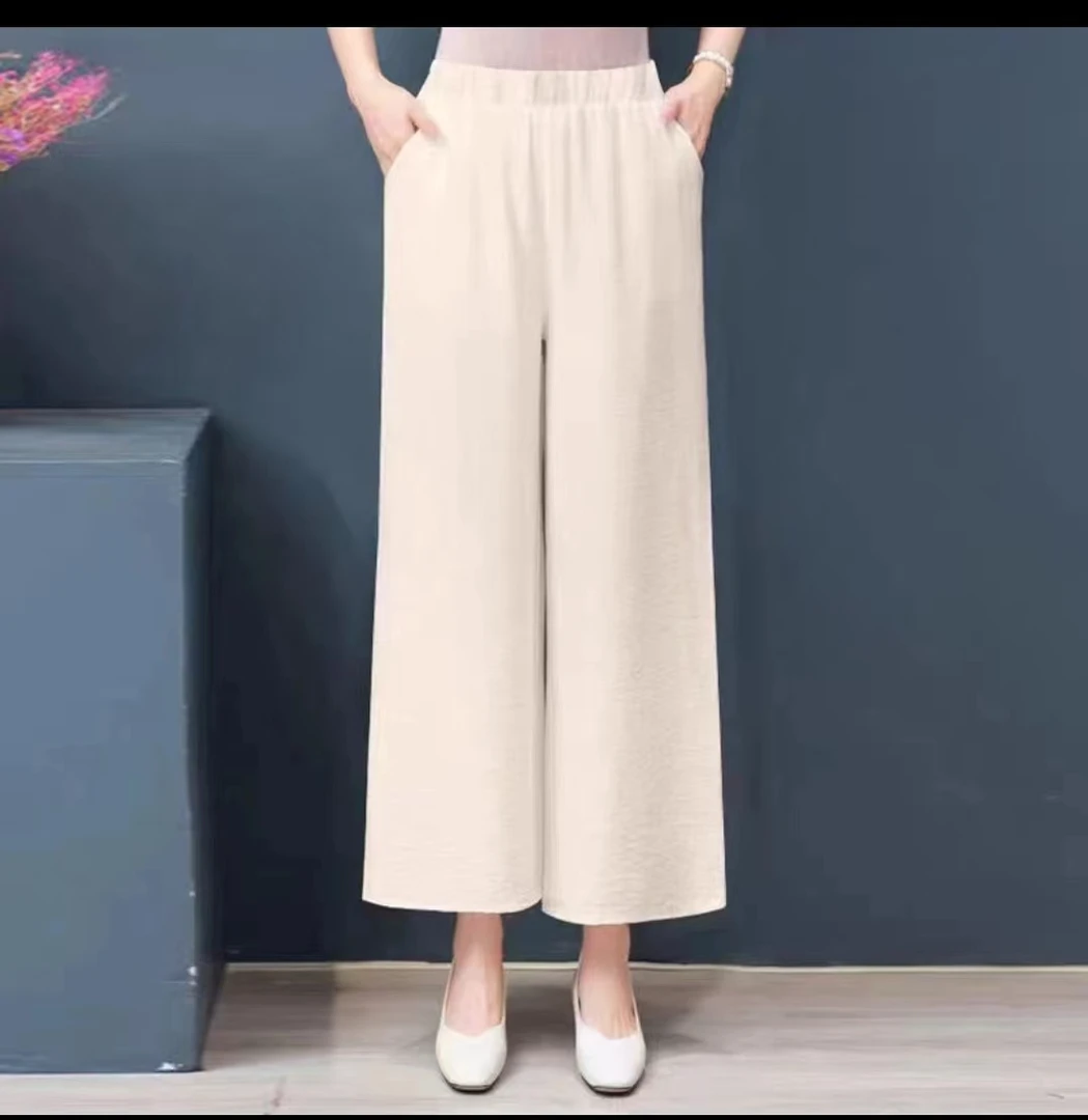 夏季中年女士薄款九分直筒阔腿休闲裤