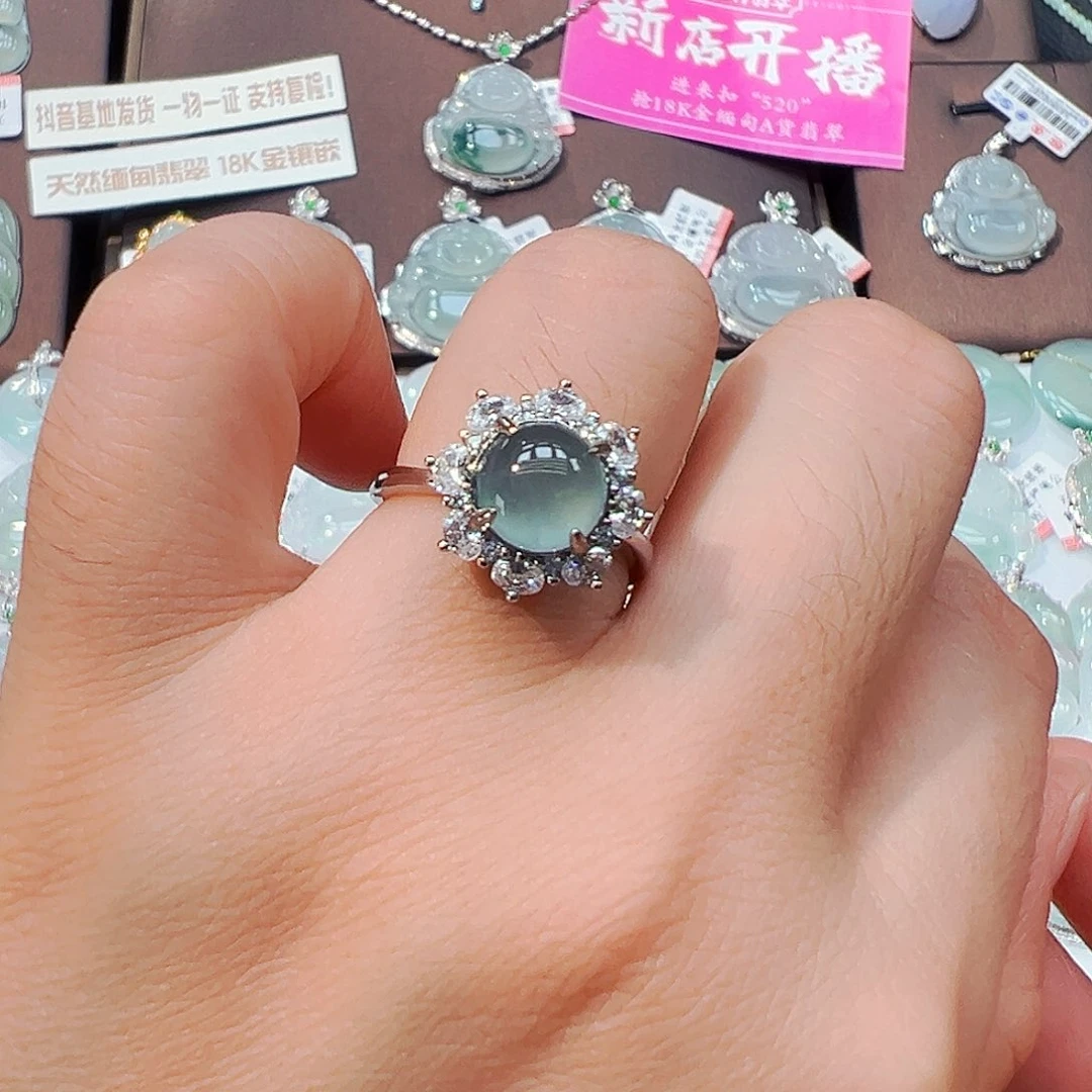翡翠戒指银S925镶嵌戒指